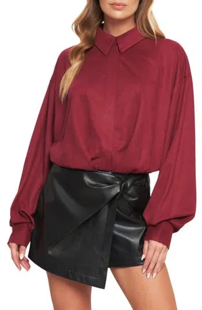Flying Tomato Faux Suede Balloon Sleeve Shirt In Wine