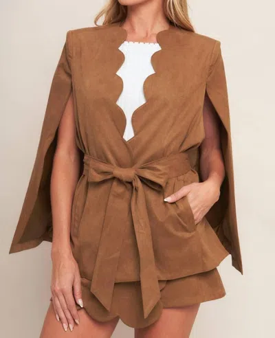 Flying Tomato Faux Suede Capelet In Camel In Brown