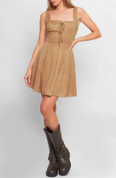 Flying Tomato Faux Suede Minidress In Neutral