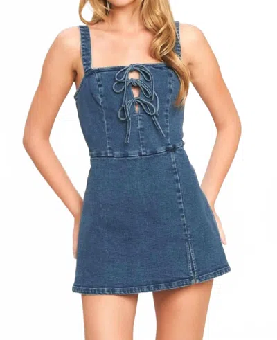 Flying Tomato First Date Denim Skort Romper In Medium Indigo In Blue