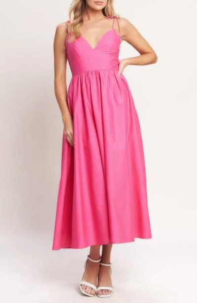 Flying Tomato Fit & Flare Cotton Midi Sundress In Pink