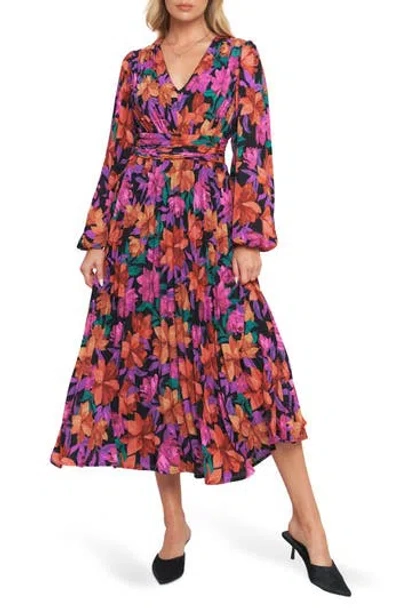 Flying Tomato Floral Billowy Sleeve Midi Dress In Multi