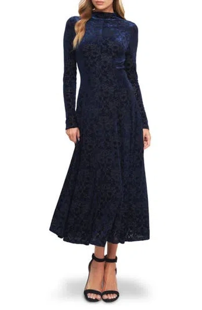 Flying Tomato Floral Burnout Long Sleeve A-line Dress In Blue