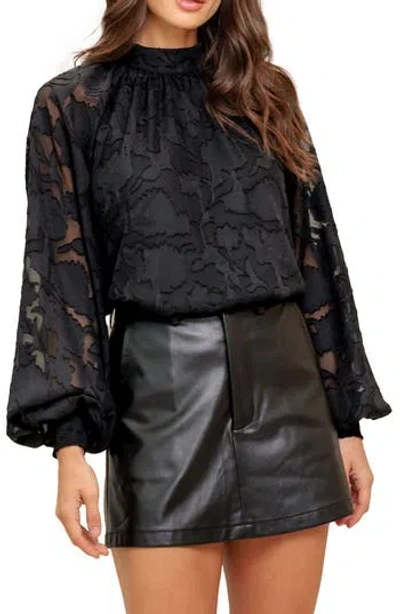Flying Tomato Floral Burnout Long Sleeve Top In Black