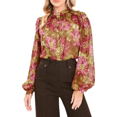 Flying Tomato Floral Button-up Top In Brown
