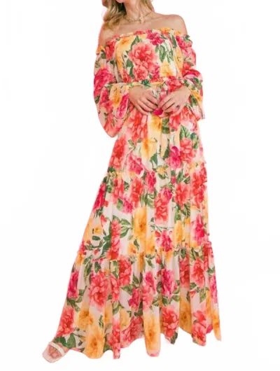 Flying Tomato Floral Daydream Off The Shoulder Maxi Dress In Pink Multi