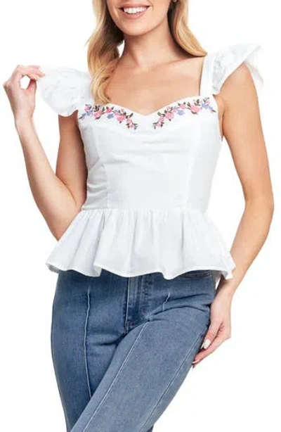 Flying Tomato Floral Embroidered Peplum Top In White