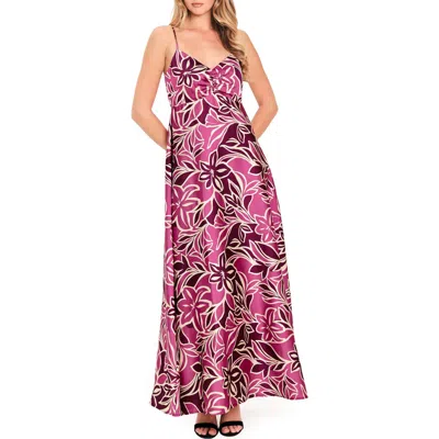 Flying Tomato Floral Empire Waist A-line Maxi Dress In Pink