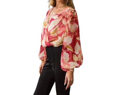 Flying Tomato Floral Felice Deep V Neck Crop Top In Pink