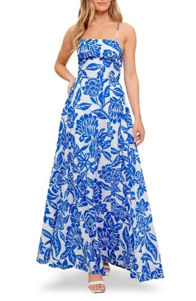 Flying Tomato Floral Fit & Flare Maxi Dress In Blue
