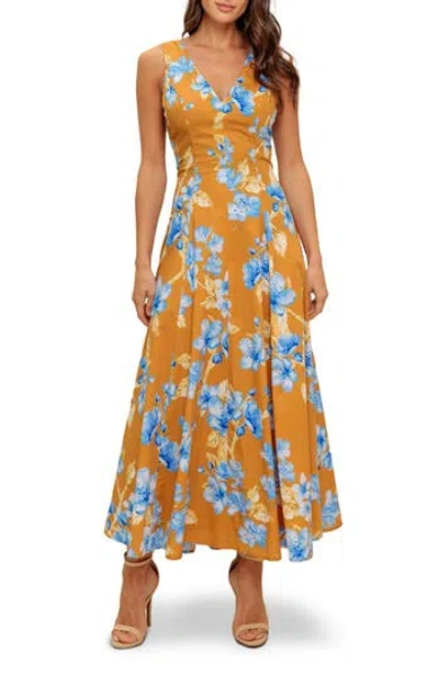 Flying Tomato Floral Fit & Flare Midi Dress In Brown