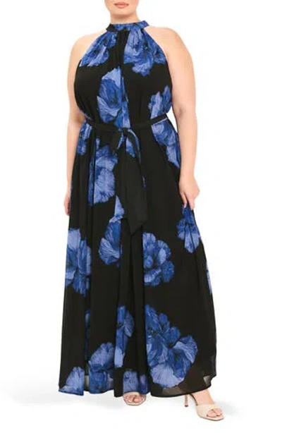 Flying Tomato Floral Halter Maxi Dress In Blue