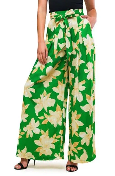 Flying Tomato Floral High Waist Wide Leg Pants In Green