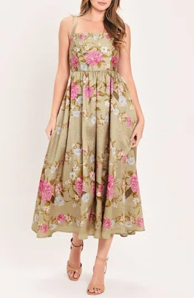 Flying Tomato Floral Jacquard Fit & Flare Midi Dress In Tan