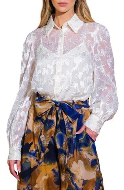 Flying Tomato Floral Jacquard Long Sleeve Button-up Shirt In White