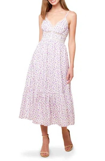 Flying Tomato Floral Lace Trim Fit & Flare Midi Dress In White/lavender