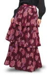 Flying Tomato Floral Layered Maxi Skirt In Burgundy