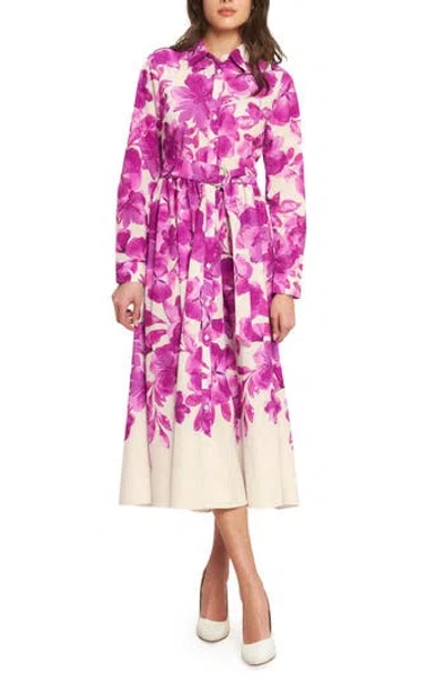 Flying Tomato Floral Long Sleeve Midi Shirtdress In Multi
