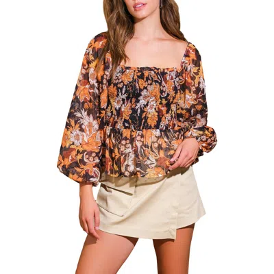 Flying Tomato Floral Long Sleeve Peplum Top In Multi