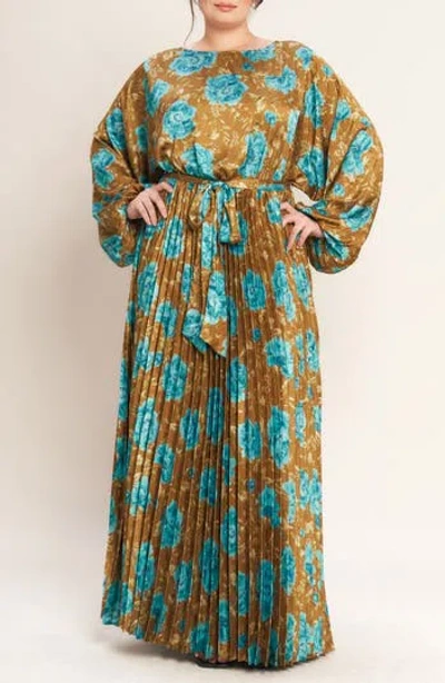 Flying Tomato Floral Long Sleeve Pleated Maxi Dress In Multi