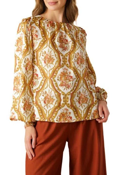 Flying Tomato Floral Long Sleeve Top In Brown