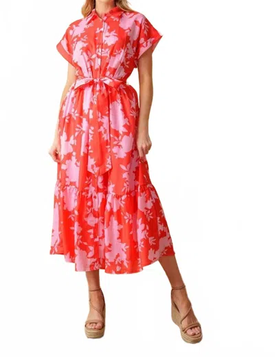 Flying Tomato Floral Midi Dress In Red/pink In White