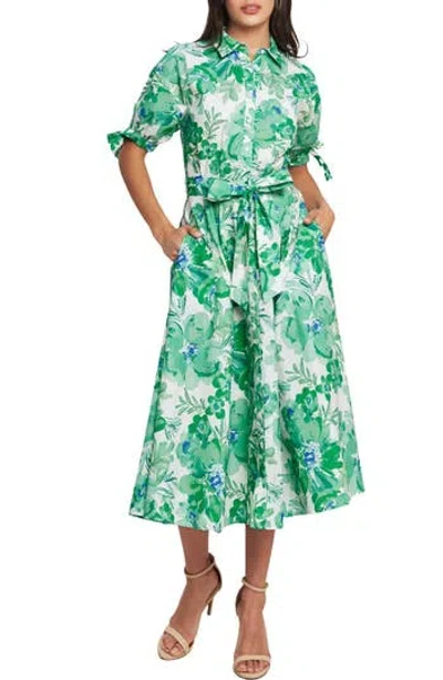 Flying Tomato Floral Midi Shirtdress In Green