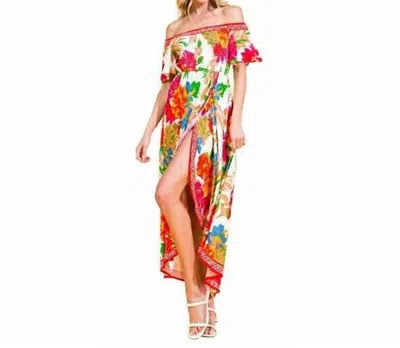 Flying Tomato Floral Off Shoulder Hi-lo Maxi Dress In Ivory In Multi