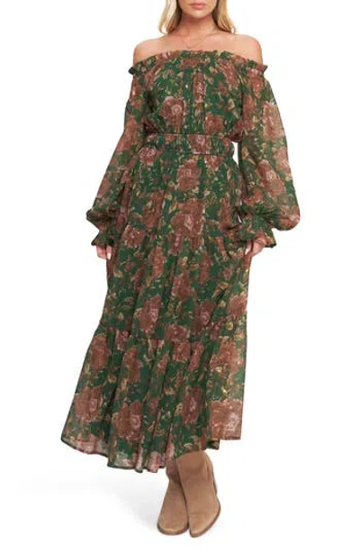 Flying Tomato Floral Off-the-shoulder Maxi Dress In Green