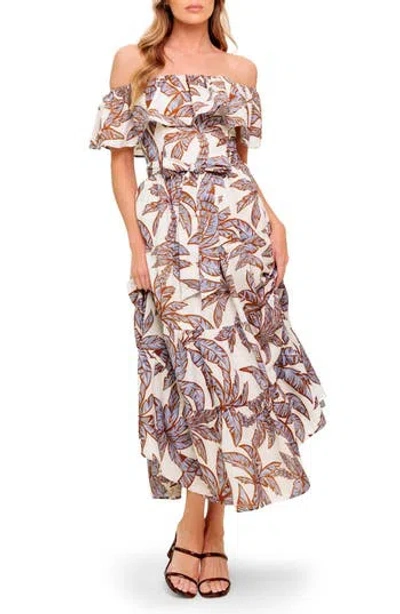 Flying Tomato Floral Off The Shoulder Midi Dress In Gray