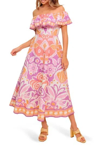Flying Tomato Floral Off The Shoulder Midi Dress In Purple
