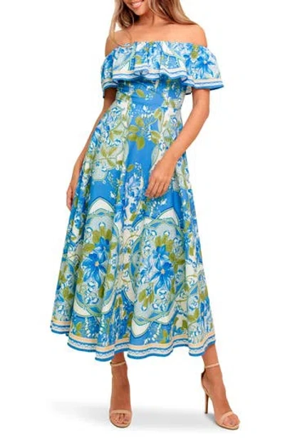 Flying Tomato Floral Off The Shoulder Midi Dress In Blue