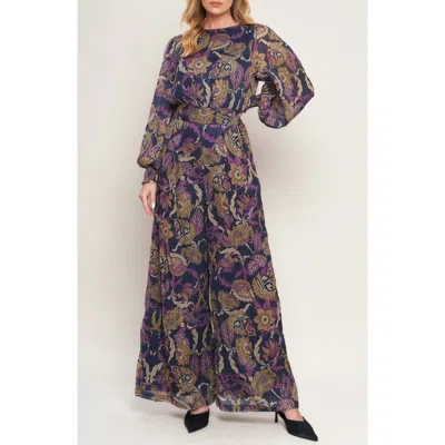 Flying Tomato Floral Plissé Jumpsuit In Blue