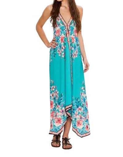 Flying Tomato Floral Print Halter Dress In Jade In Blue