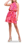 Flying Tomato Floral Print Halter Minidress In Fuchsia