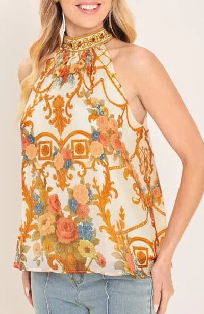 Flying Tomato Floral Print Halter Top In Ivory