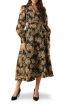 Flying Tomato Floral Print Long Sleeve Midi Wrap Dress In Multi