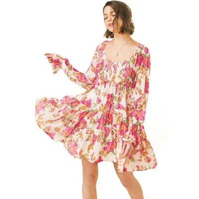 Flying Tomato Floral Print Mini Dress In Ivory In Multi