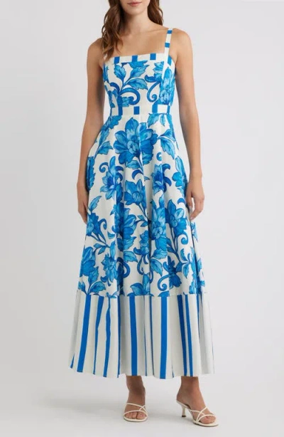 Flying Tomato Floral Print Sleeveless Maxi Dress In Blue