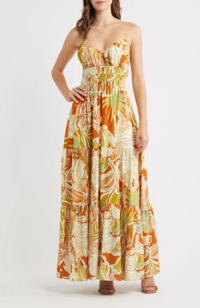 Flying Tomato Floral Print Sleeveless Maxi Dress In Brown