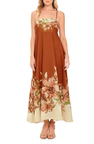 Flying Tomato Floral Print Sleeveless Maxi Dress In Brown
