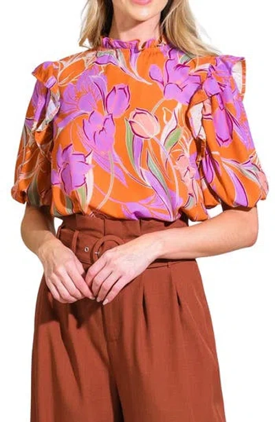 Flying Tomato Floral Print Top In Brown