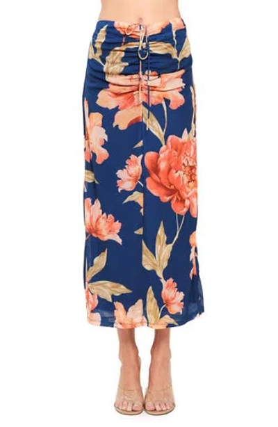 Flying Tomato Floral Ruched Mesh Maxi Skirt In Multi