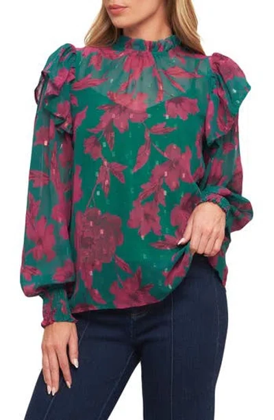 Flying Tomato Floral Ruffle Billow Sleeve Top In Multi