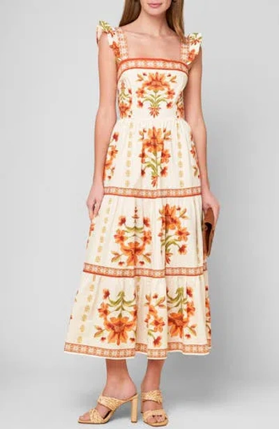 Flying Tomato Floral Ruffle Strap Cotton Sundress In White