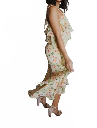 Flying Tomato Floral Ruffle Trim High Low Skirt In Yellow In Multi