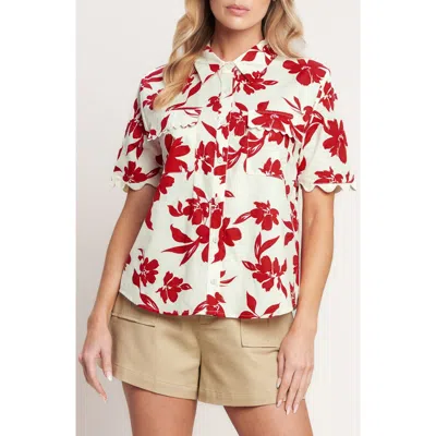 Flying Tomato Floral Short Sleeve Button-up Shirt In Pink