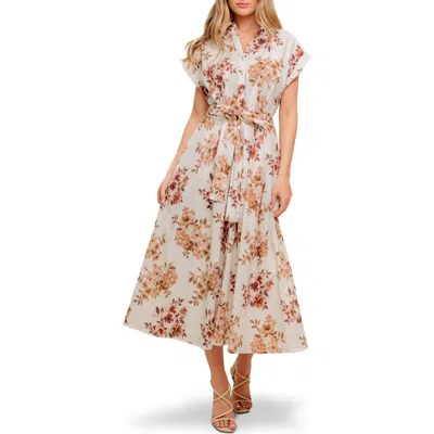 Flying Tomato Floral Short Sleeve Cotton Maxi Shirtdress In Blue
