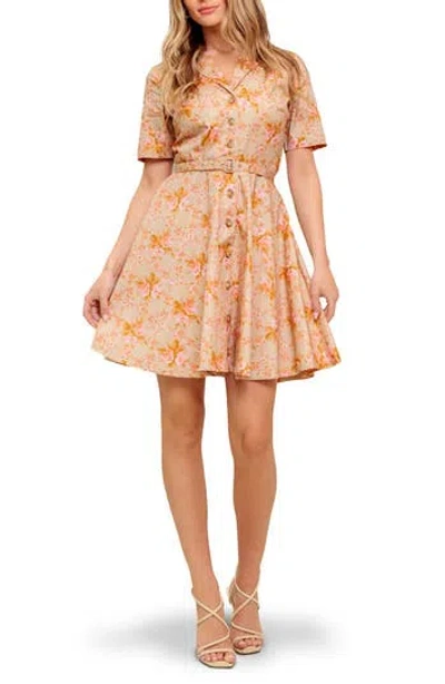 Flying Tomato Floral Short Sleeve Fit & Flare Shirtdress In Multi