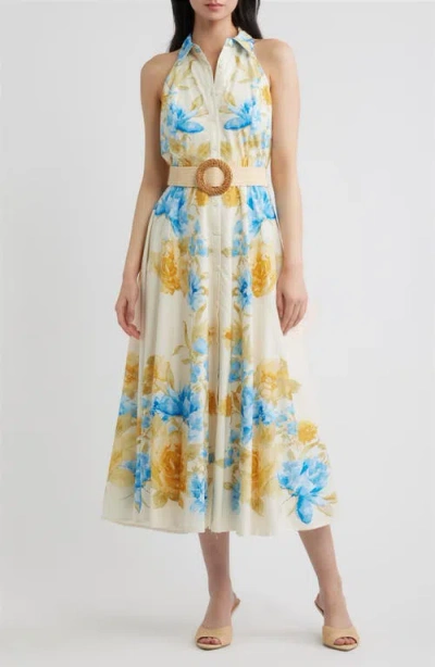 Flying Tomato Floral Sleeveless Cotton Shirtdress In Multi